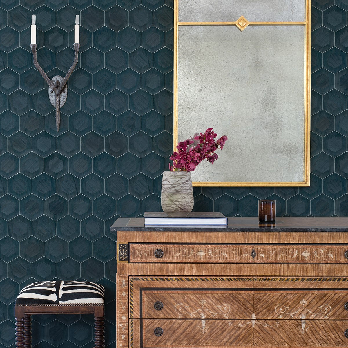 2972-86112 Shunan Blue Wood Veneer Inlay Wallpaper