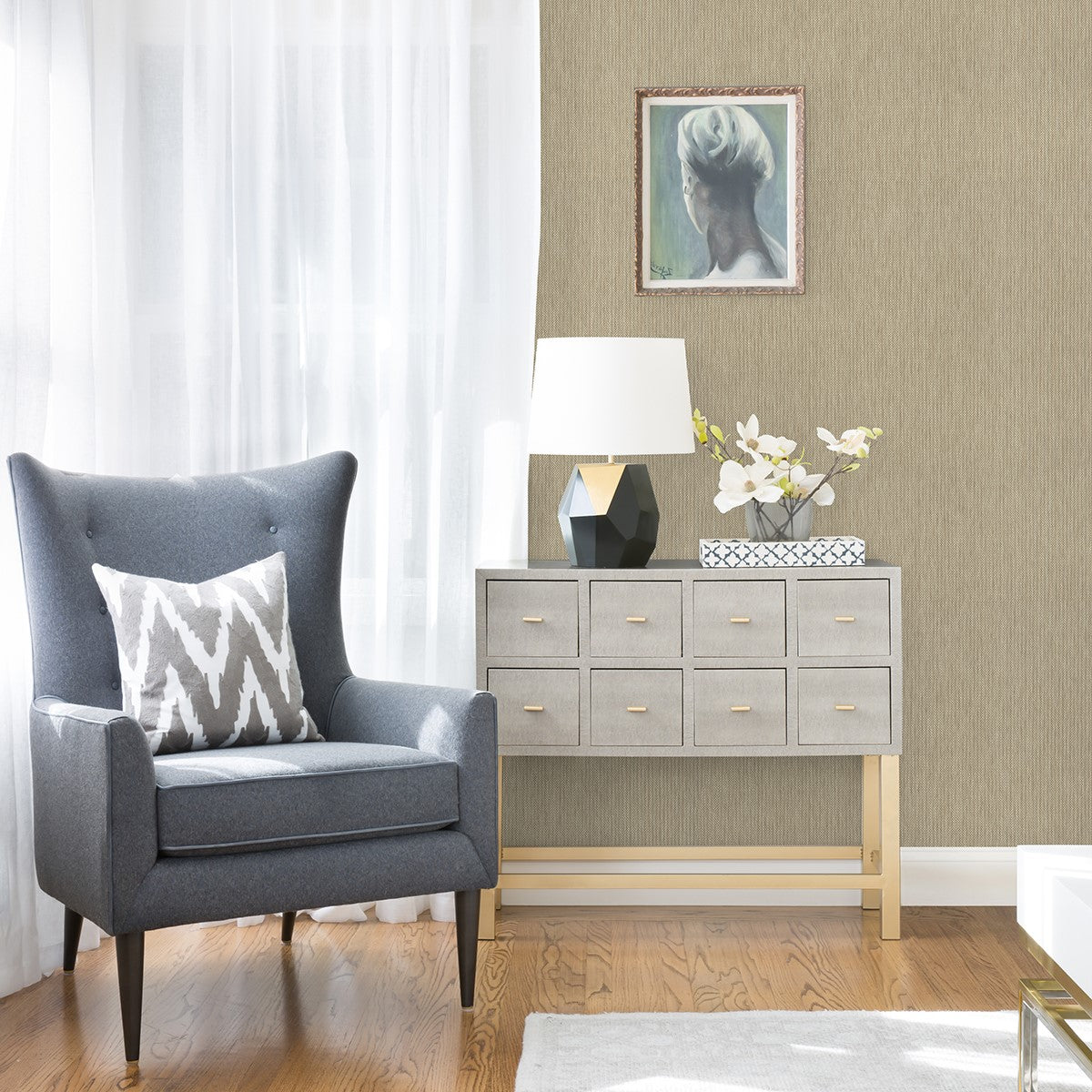 2972-86140 Jia Taupe Paper Weave Grasscloth Wallpaper