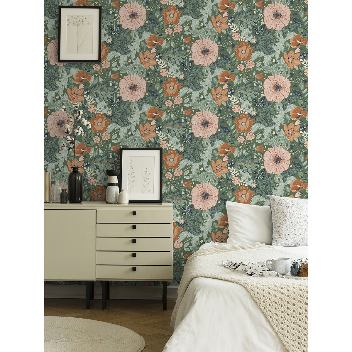 2999-13109 Victoria Green Floral Nouveau Wallpaper