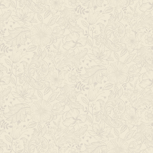  2999-13125 Wilma White Floral Block Print Wallpaper