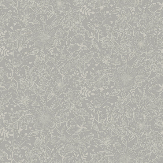  2999-13126 Wilma Grey Floral Block Print Wallpaper