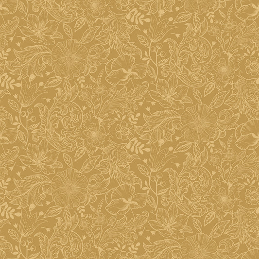  2999-13127 Wilma Yellow Floral Block Print Wallpaper