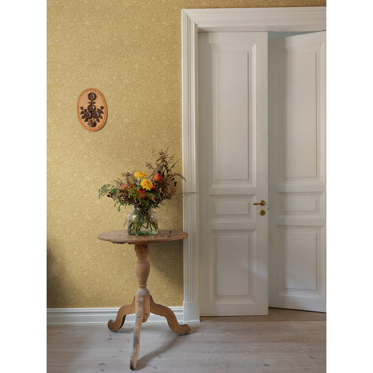  2999-13127 Wilma Yellow Floral Block Print Wallpaper