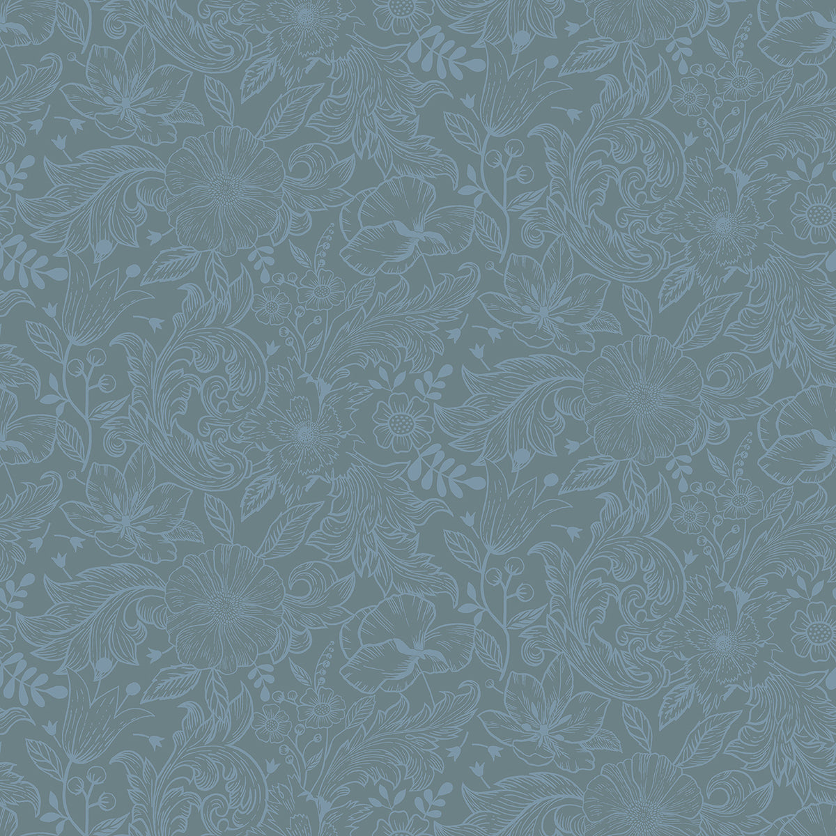  2999-13128 Wilma Blue Floral Block Print Wallpaper