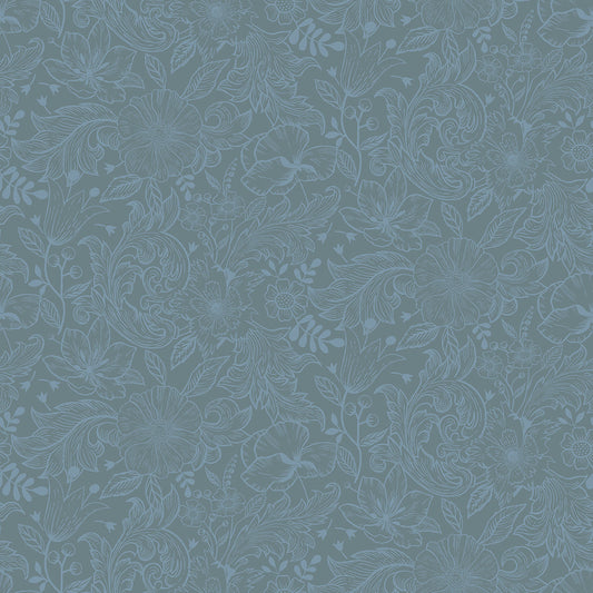  2999-13128 Wilma Blue Floral Block Print Wallpaper