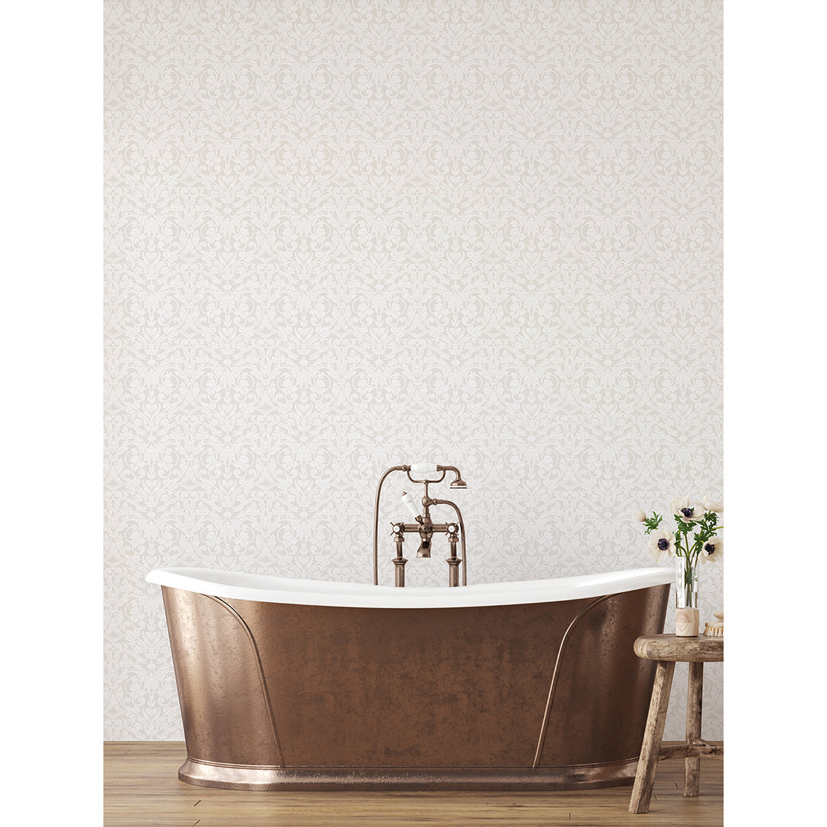2999-14005 Rosali Cream Scroll Damask Wallpaper