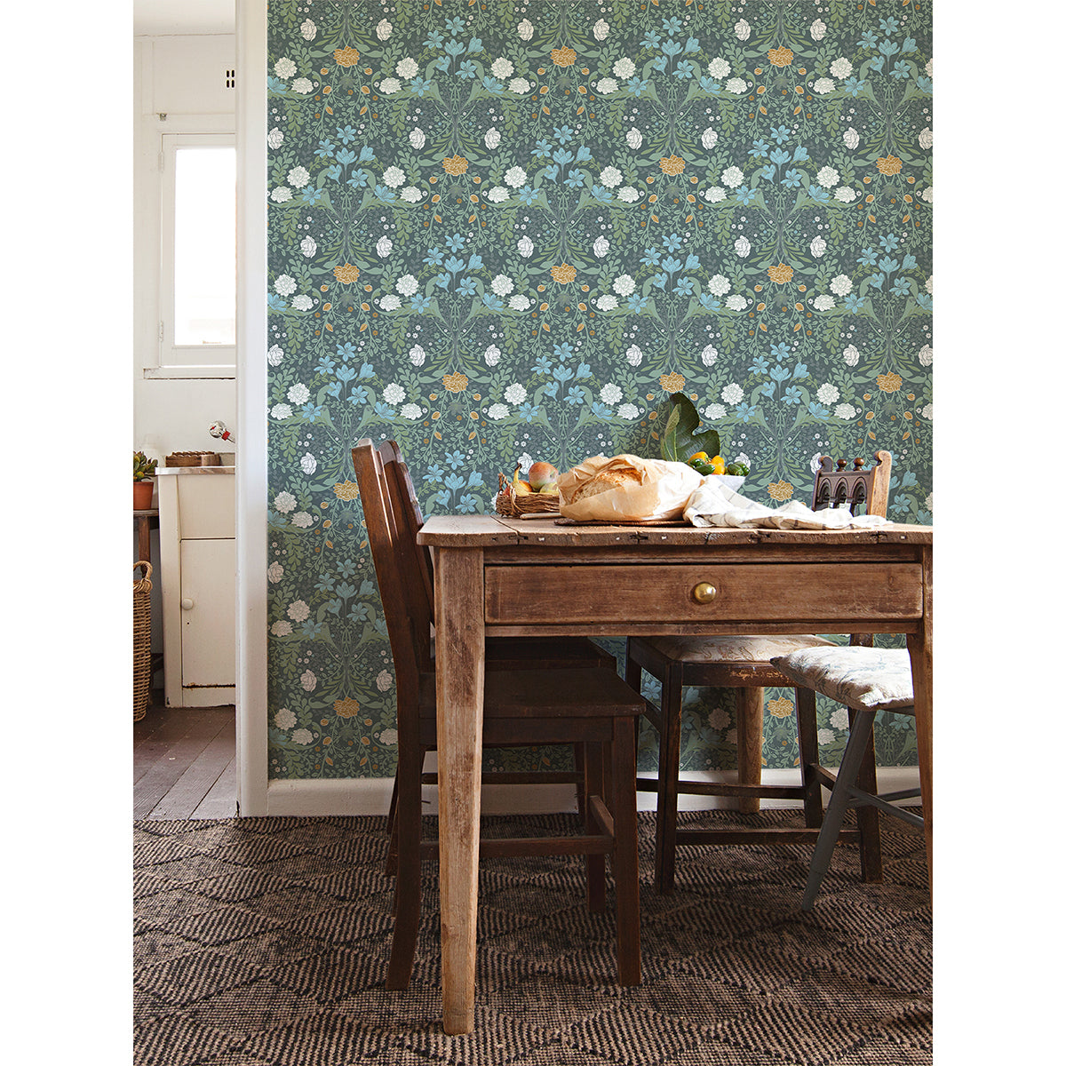  2999-24106 Froso Turquoise Garden Damask Wallpaper