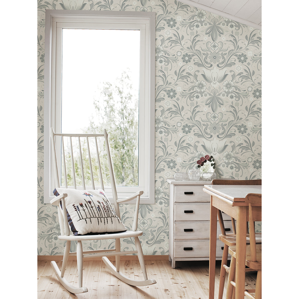 2999-24109 Ostanskar Light Grey Retro Floral Wallpaper