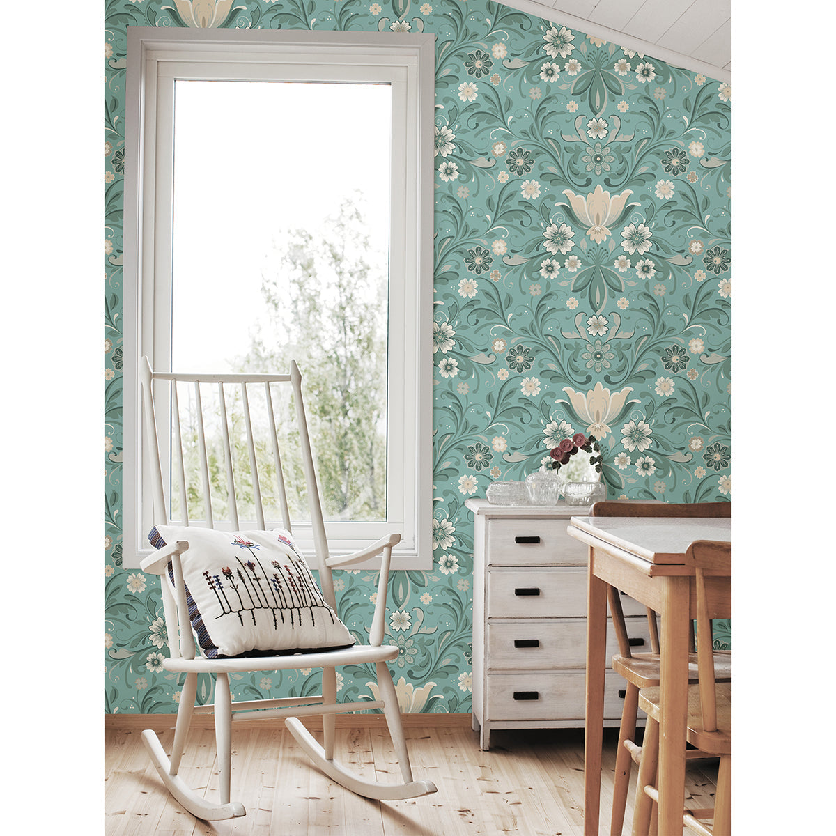 2999-24111 Ostanskar Turquoise Retro Floral Wallpaper