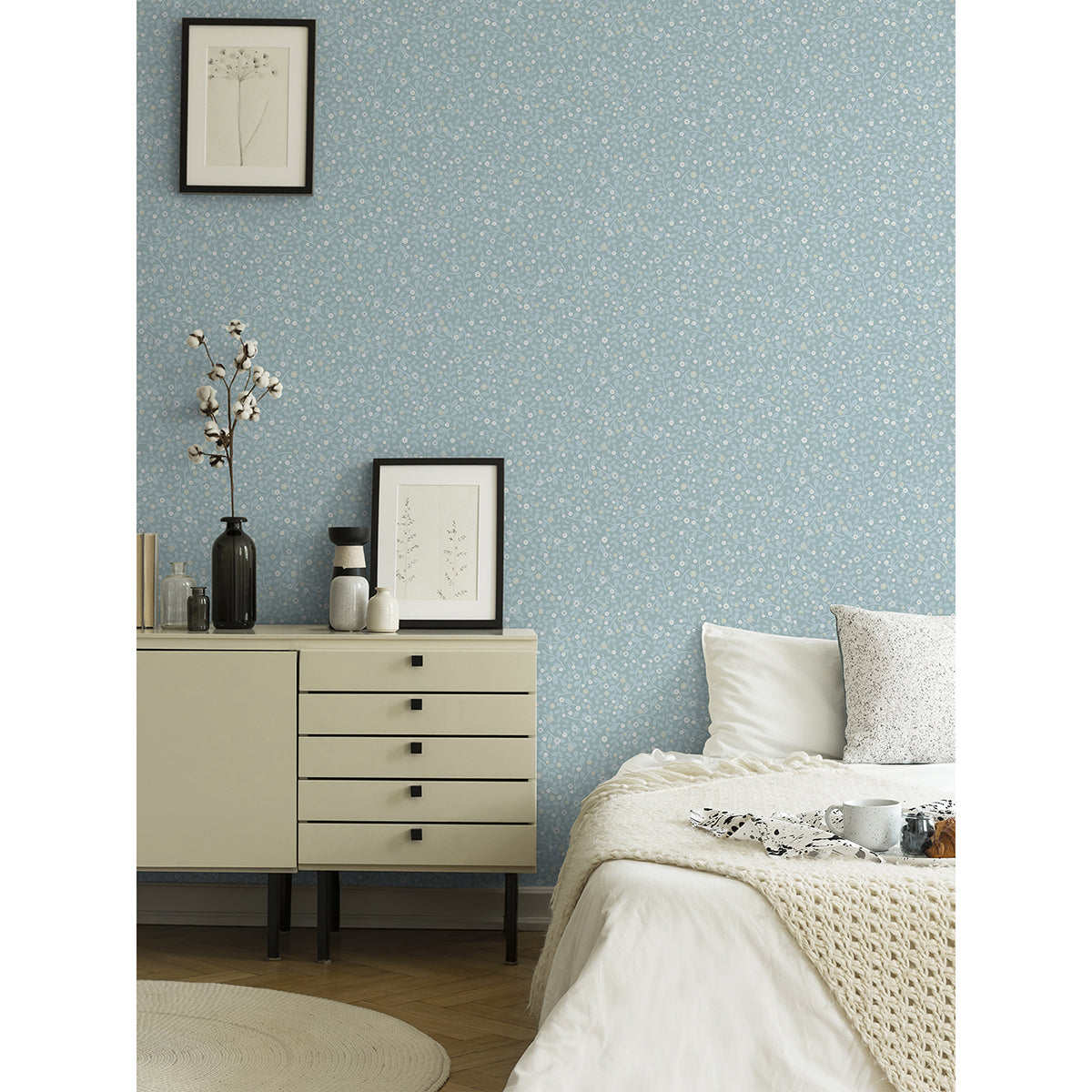  2999-24130 Hummelvik Blue Daisy Trail Wallpaper