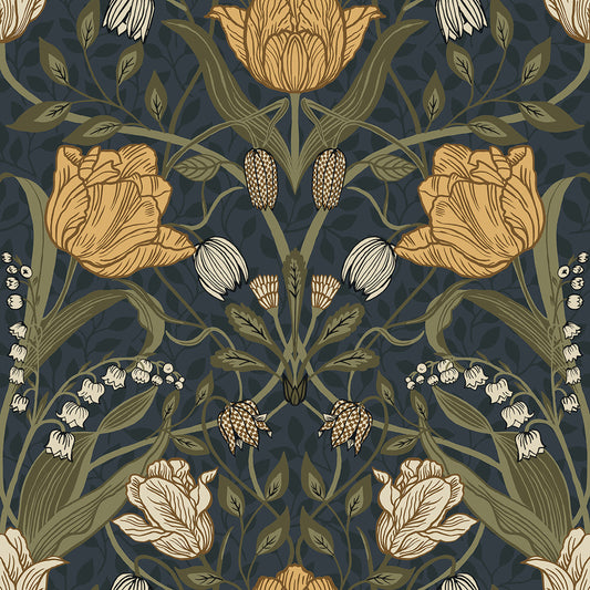 2999-44106 Filippa Navy Tulip Wallpaper