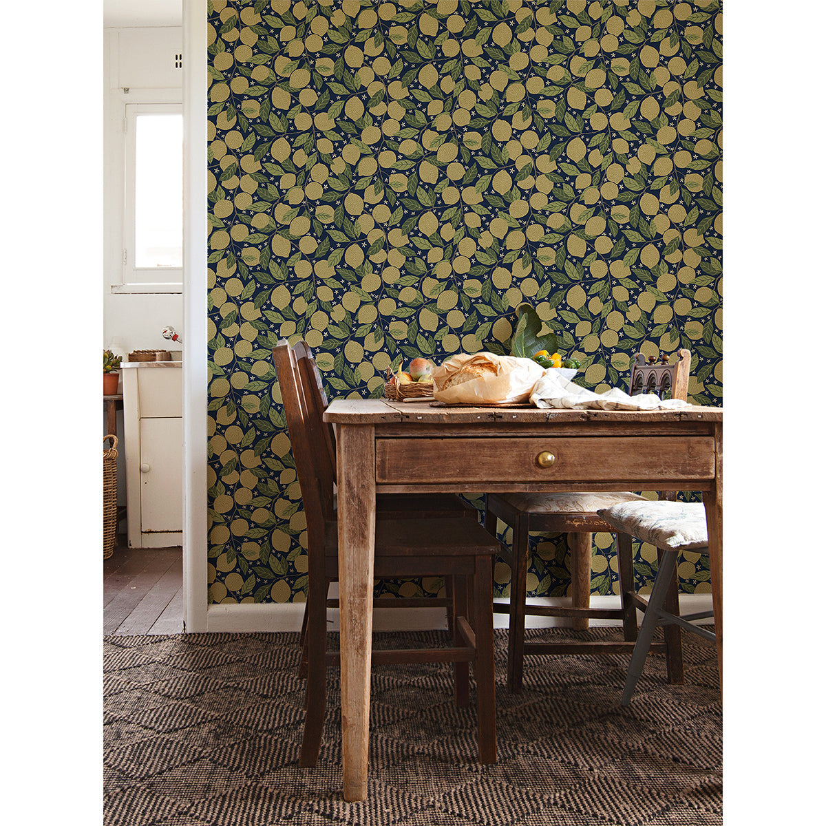  2999-44118 Lemona Navy Fruit Tree Wallpaper
