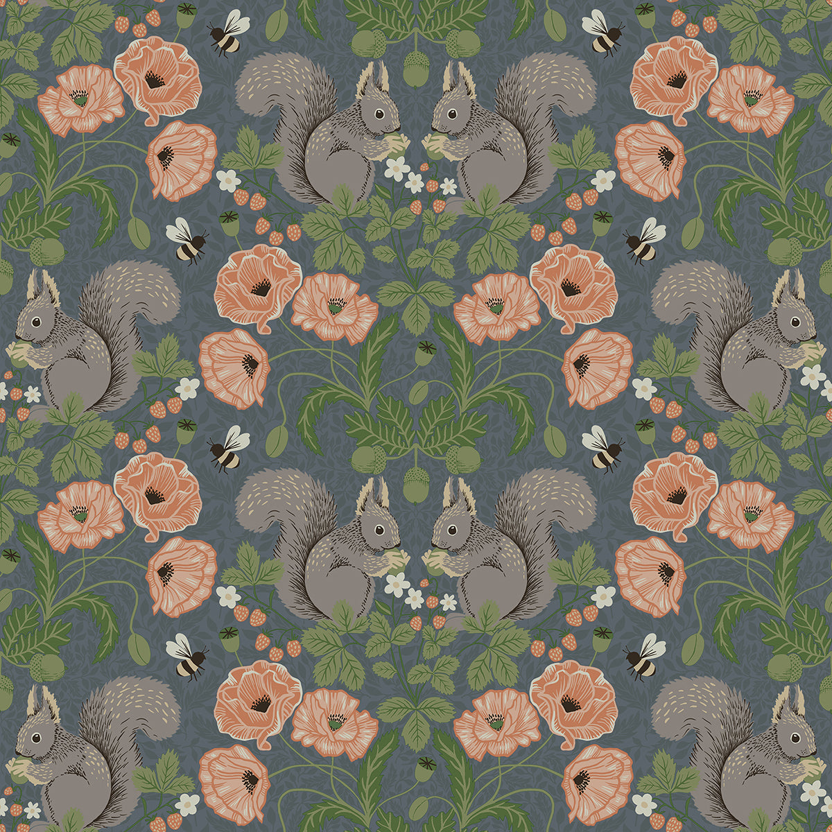 2999-44122 Kurre Blue Woodland Damask Wallpaper