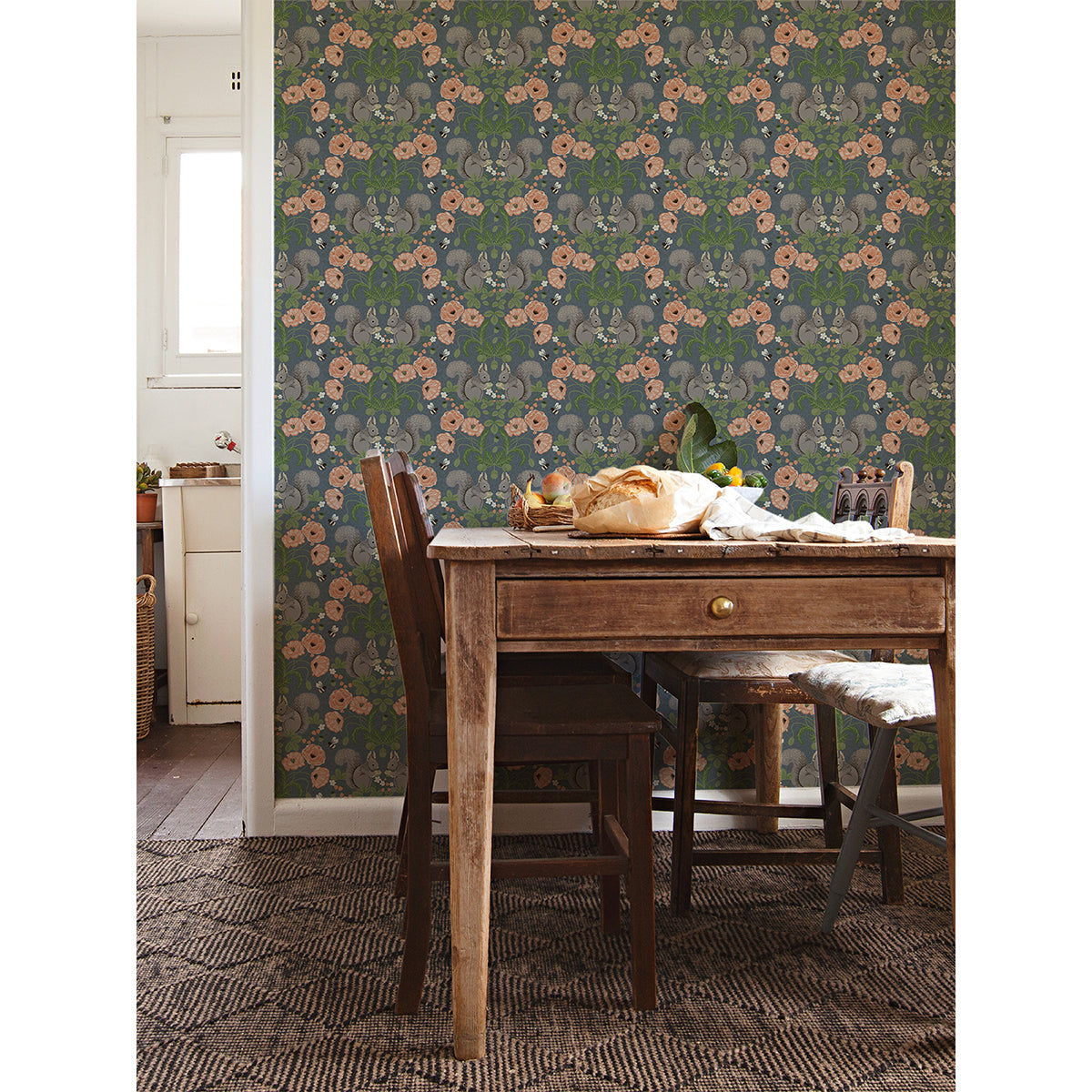 2999-44122 Kurre Blue Woodland Damask Wallpaper