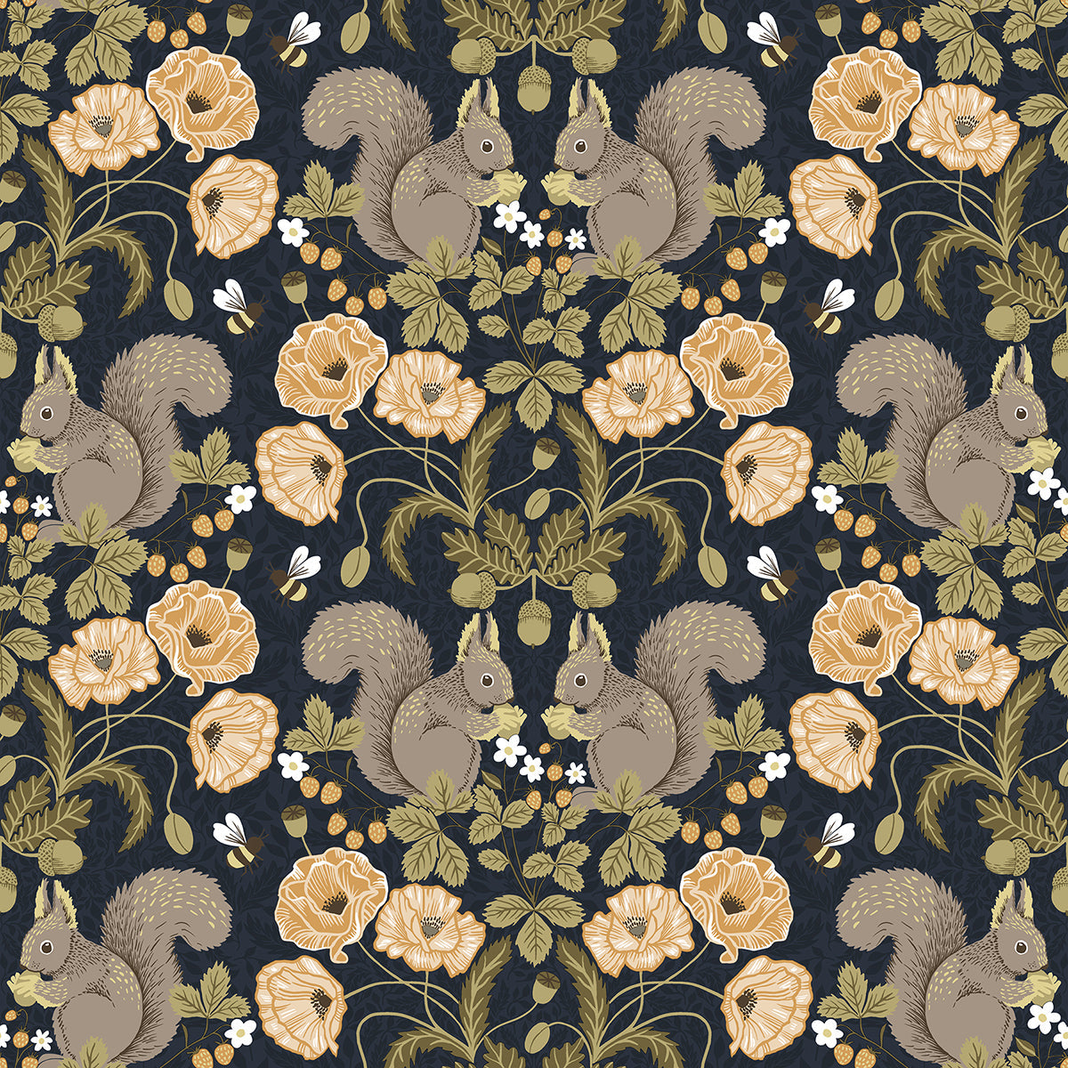  2999-44123 Kurre Dark Blue Woodland Damask Wallpaper
