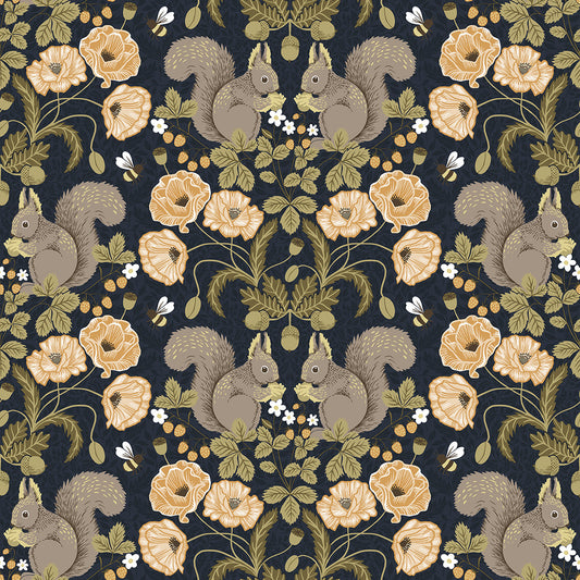  2999-44123 Kurre Dark Blue Woodland Damask Wallpaper