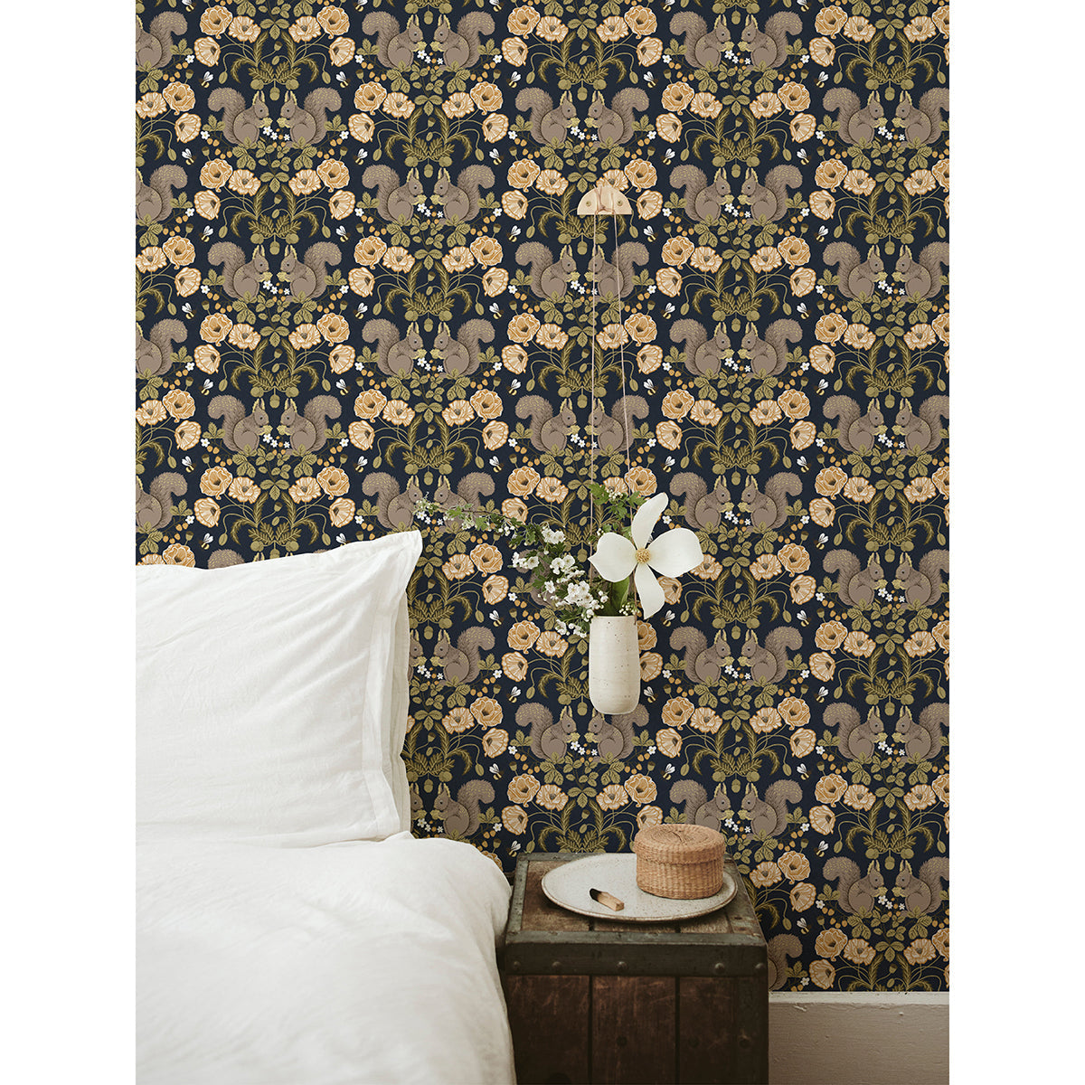  2999-44123 Kurre Dark Blue Woodland Damask Wallpaper