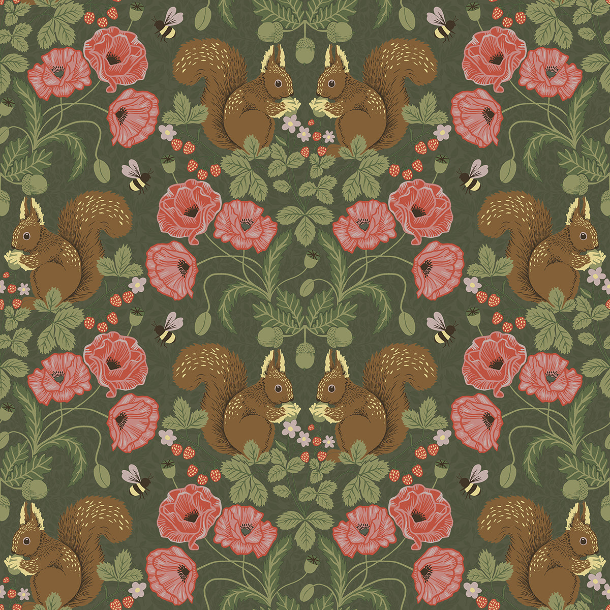 2999-44124 Kurre Dark Green Woodland Damask Wallpaper