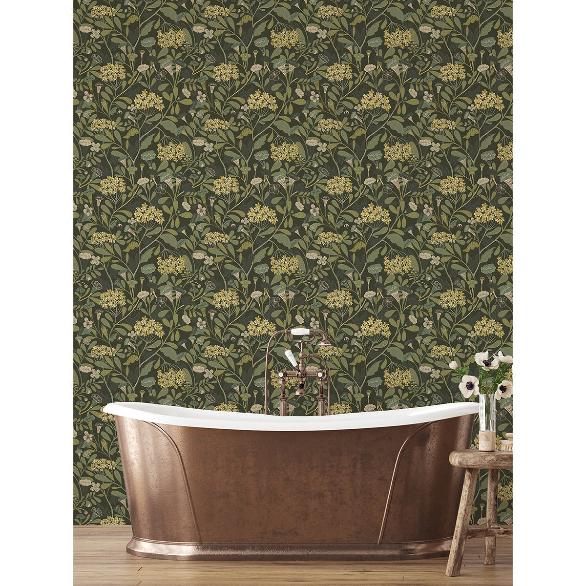 2999-55022 Hybbe Dark Green Hydrangea Garden Wallpaper