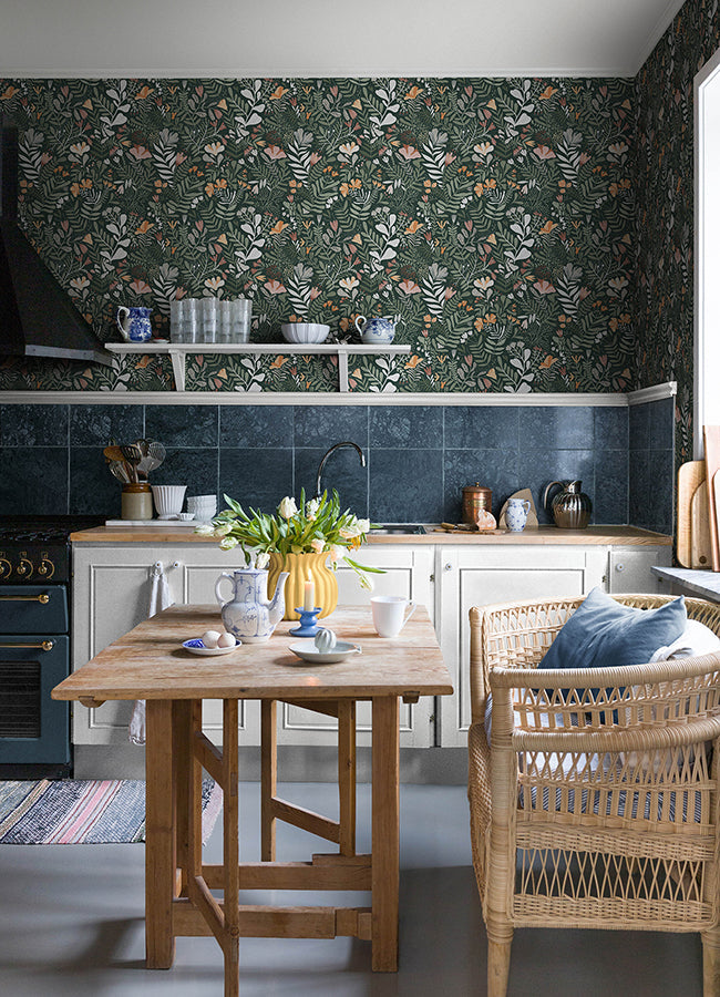 4143-22009 Brittsommar Evergreen Woodland Floral Wallpaper
