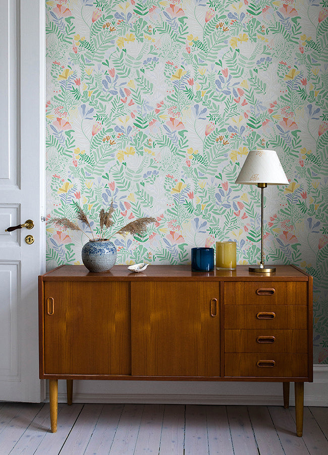 4143-22007 Brittsommar Light Green Woodland Floral Wallpaper