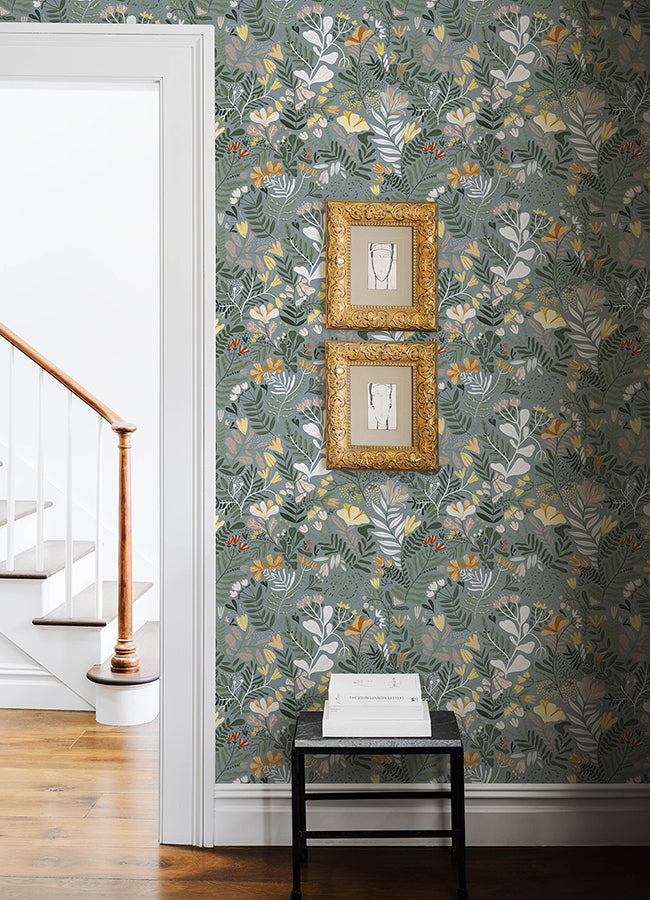 4143-22008 Brittsommar Slate Woodland Floral Wallpaper
