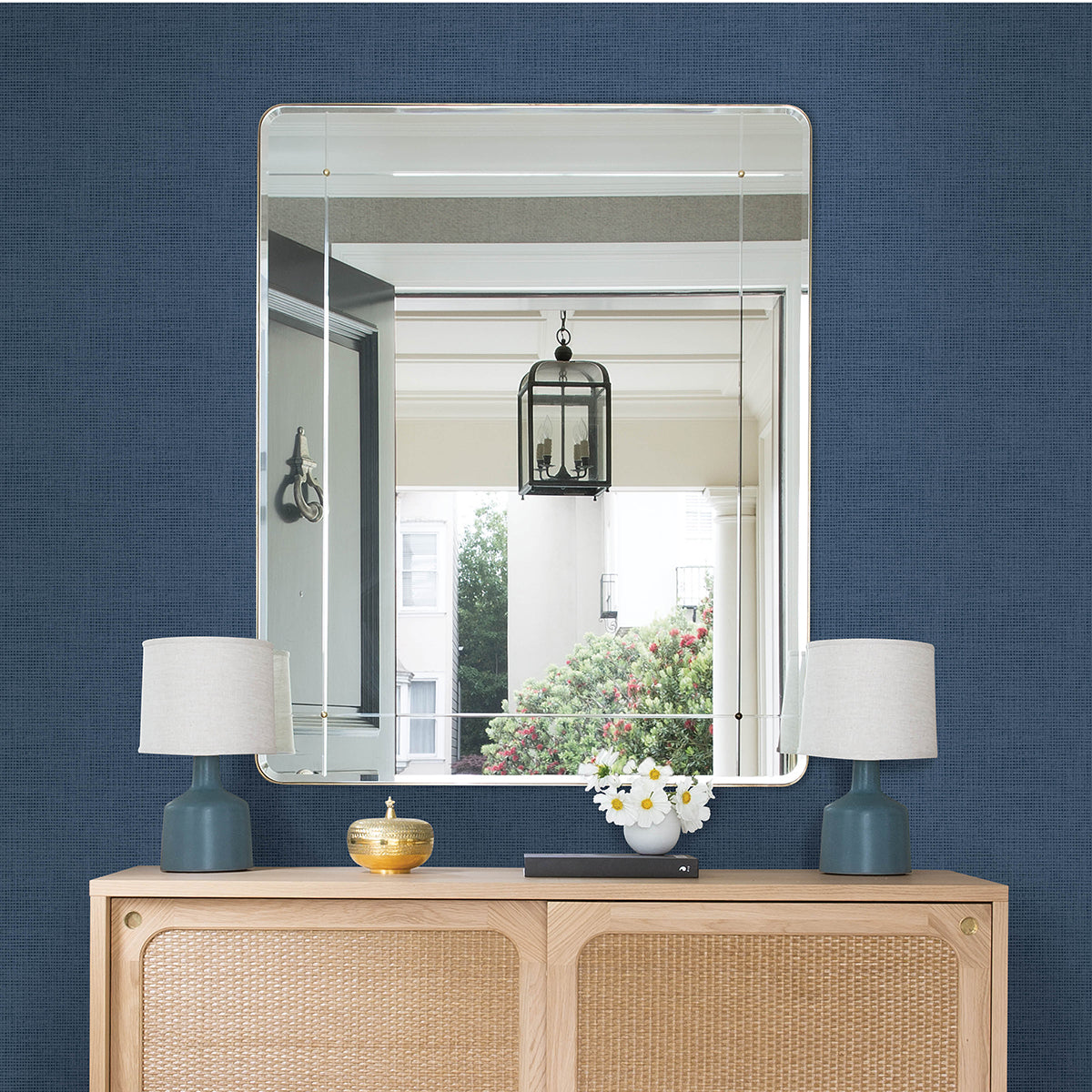 3122-10002 Nimmie Navy Woven Grasscloth Wallpaper