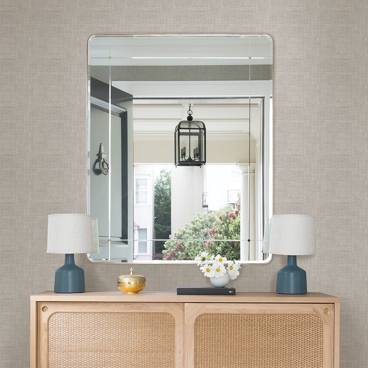 3122-10020 Nimmie Stone Woven Grasscloth Wallpaper