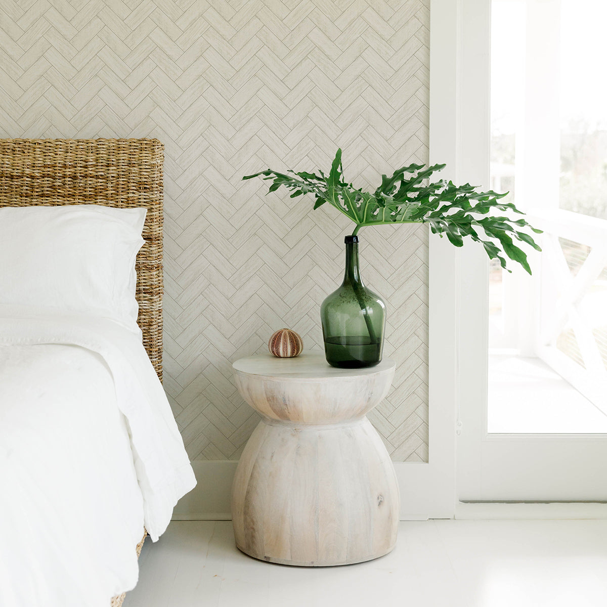 3122-10100 Kaliko White Wood Herringbone Wallpaper
