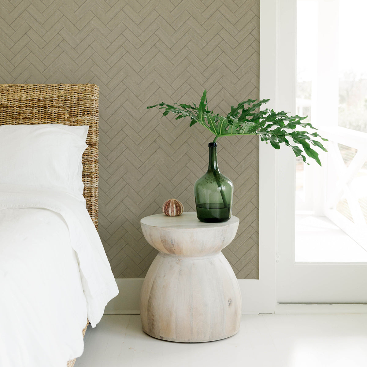 3122-10104 Kaliko Green Wood Herringbone Wallpaper