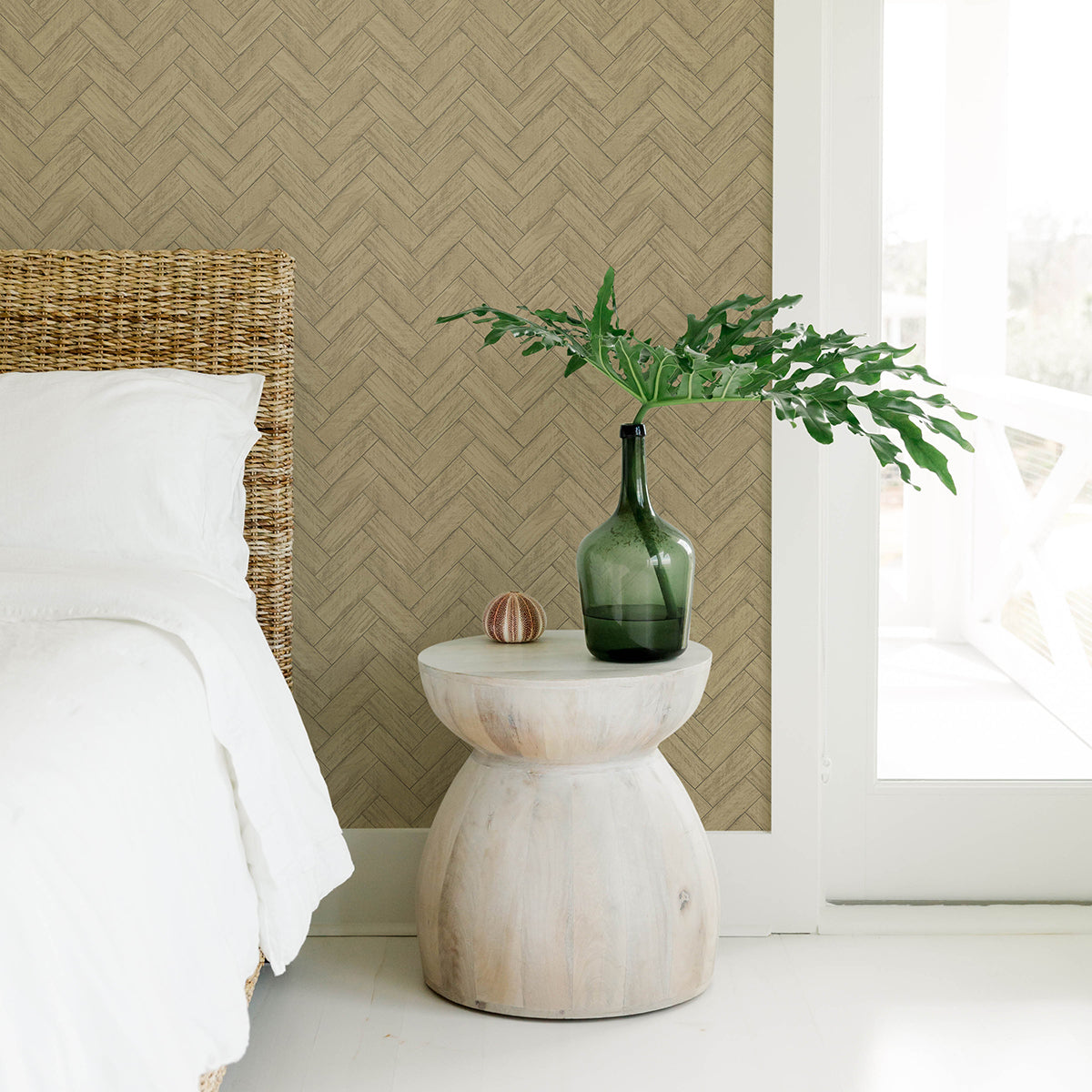 3122-10105 Kaliko Neutral Wood Herringbone Wallpaper