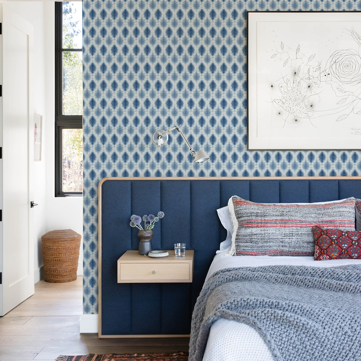 3122-10302 Mombi Navy Diamond Shibori Wallpaper