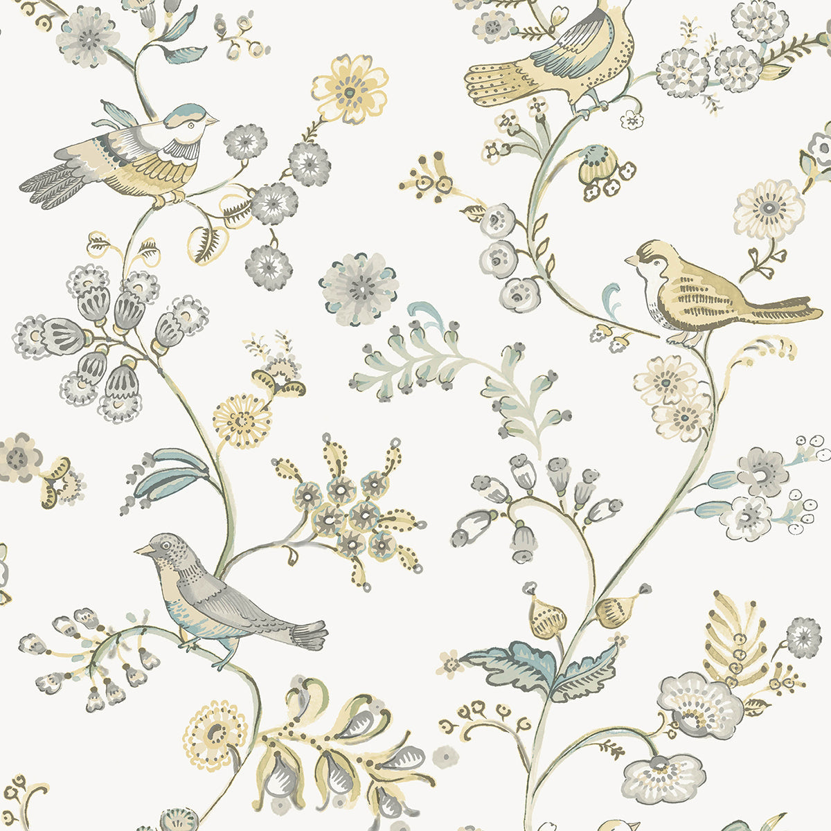 3122-10800 Jinjur Light Yellow Bird Trail Wallpaper