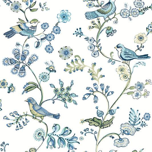 3122-10802 Jinjur Teal Bird Trail Wallpaper