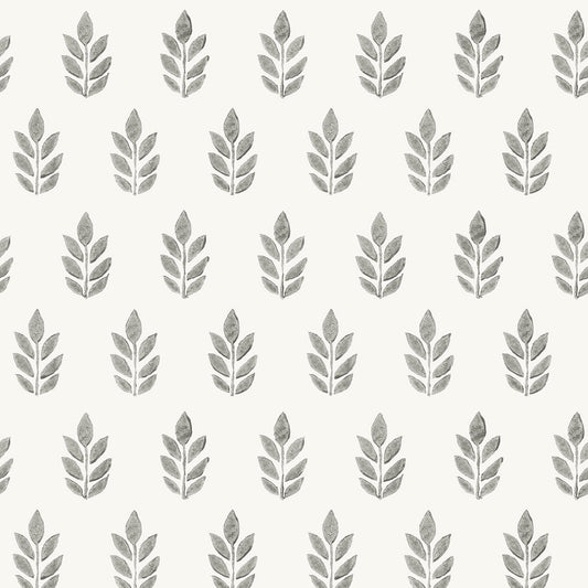 3122-11300 Ervic Charcoal Leaf Block Print Wallpaper
