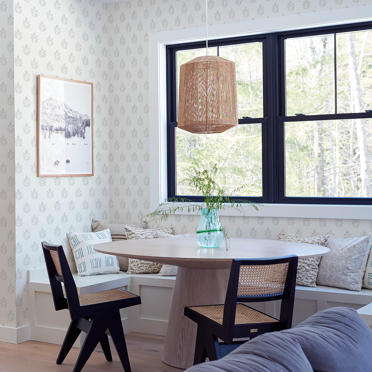 3122-11310 Ervic Light Grey Leaf Block Print Wallpaper
