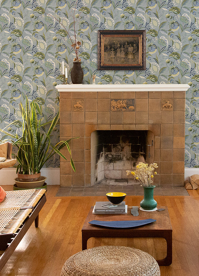 3125-72300 Bohemian Blue Jacobean Wallpaper
