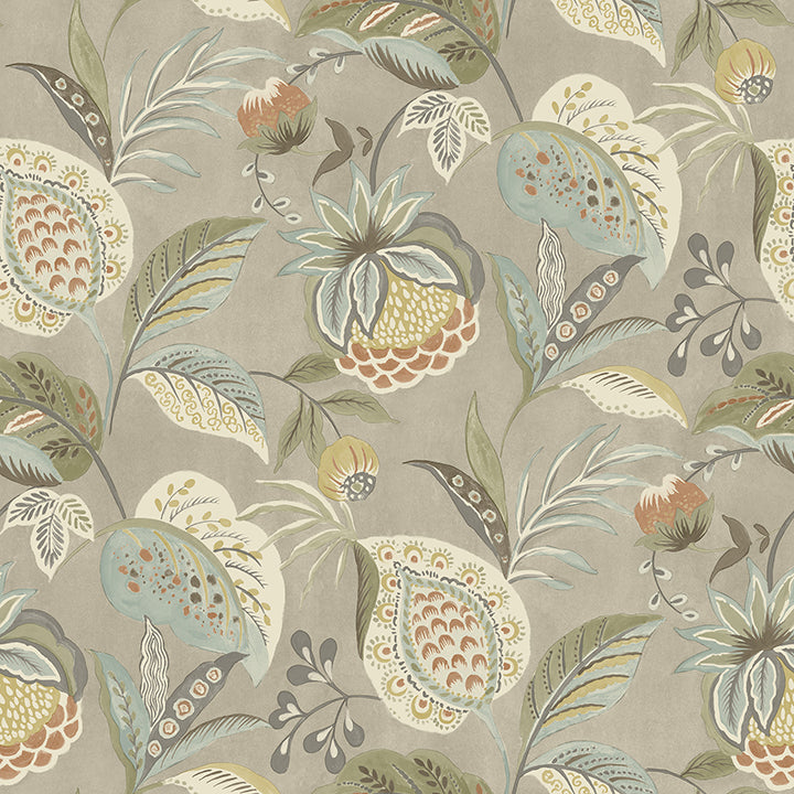 3125-72301 Bohemian Taupe Jacobean Wallpaper