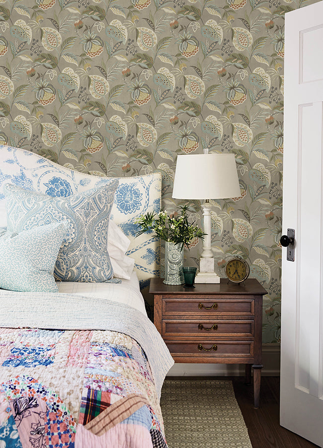 3125-72301 Bohemian Taupe Jacobean Wallpaper