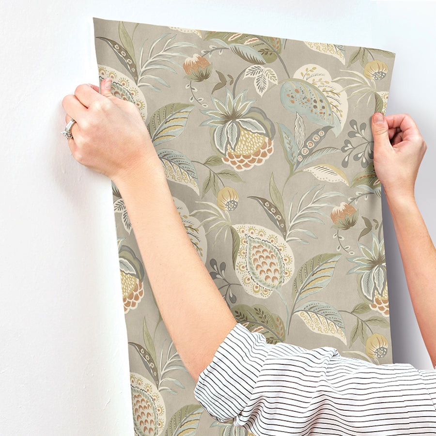 3125-72301 Bohemian Taupe Jacobean Wallpaper
