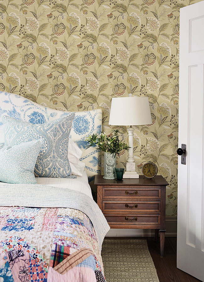 3125-72302 Bohemian Mustard Jacobean Wallpaper
