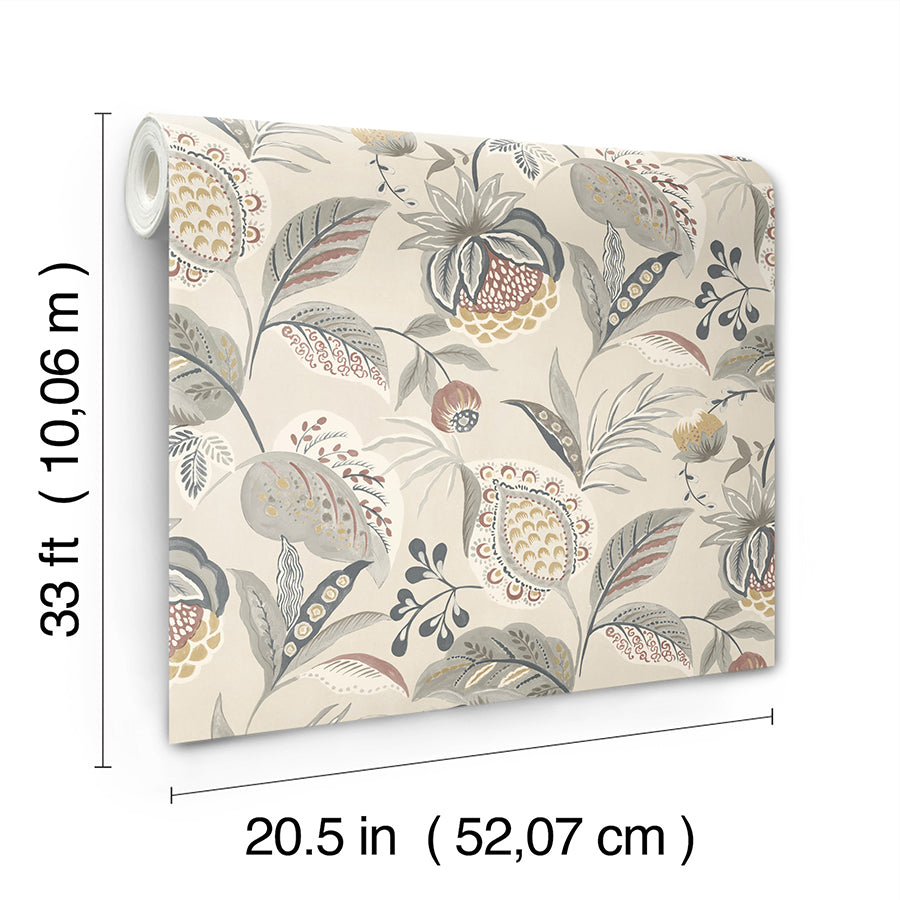 3125-72304 Bohemian Grey Jacobean Wallpaper