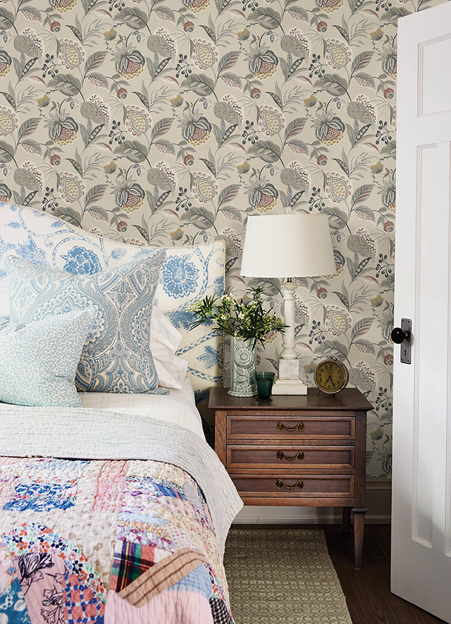 3125-72304 Bohemian Grey Jacobean Wallpaper