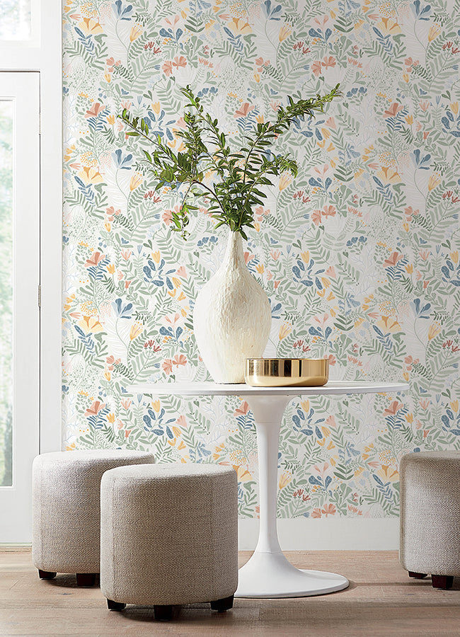 4143-22005 Brittsommar Seafoam Woodland Floral Wallpaper