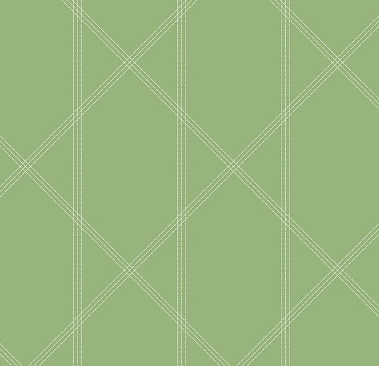 4074-26605 Walcott Light Green Stitched Trellis Wallpaper