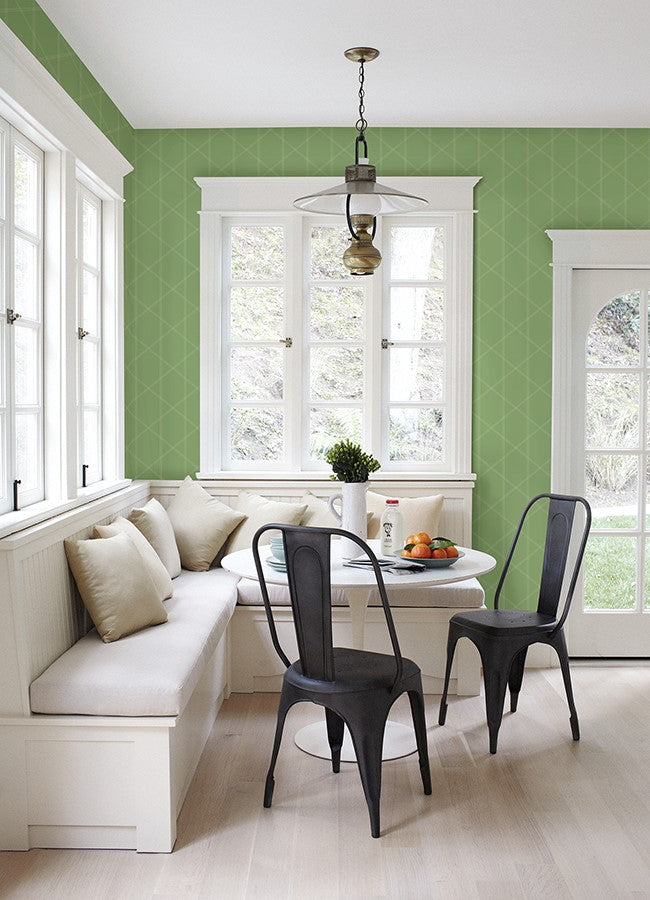 4074-26605 Walcott Light Green Stitched Trellis Wallpaper