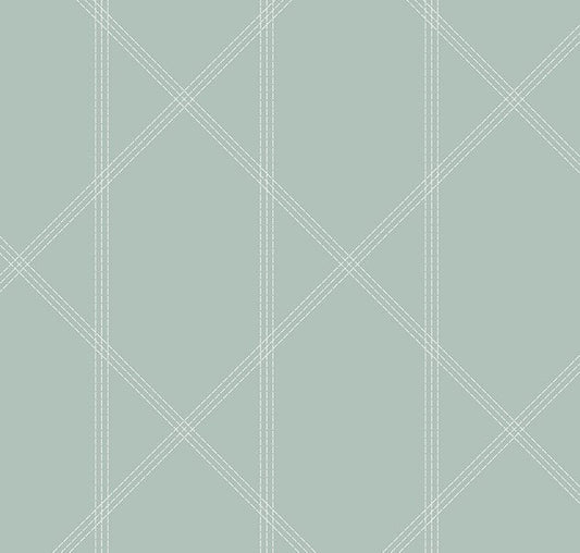 4074-26606 Walcott Seafoam Stitched Trellis Wallpaper