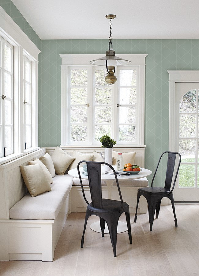 4074-26606 Walcott Seafoam Stitched Trellis Wallpaper