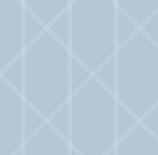 4074-26607 Walcott Light Blue Stitched Trellis Wallpaper