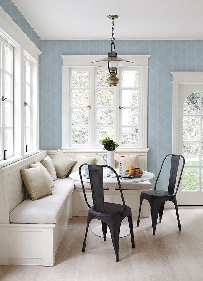 4074-26607 Walcott Light Blue Stitched Trellis Wallpaper